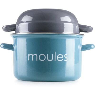 Ibili Moules - Olla De 18 Cm Para Mejillones En Acero Esmaltado Con Tapa Especial. Turquesa Ibili Moules - Olla De 18 Cm Para Mejillones En Acero Esmaltado Con Tapa Especial. Turquesa