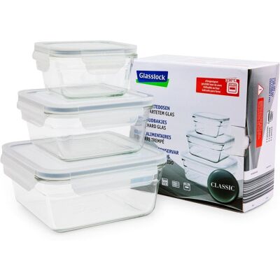 Glasslock Oven - Set De 3 Recipientes Cuadrados De 0.4l, 0.9l Y 1.6l Vidrio Horno. Gris Glasslock Oven - Set De 3 Recipientes Cuadrados De 0.4l, 0.9l Y 1.6l Vidrio Horno. Gris