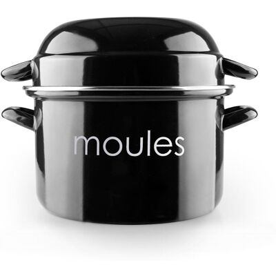 Ibili Moules - Olla De 22 Cm Para Mejillones En Acero Esmaltado Con Tapa Especial. Negro Ibili Moules - Olla De 22 Cm Para Mejillones En Acero Esmaltado Con Tapa Especial. Negro