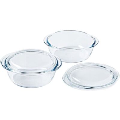 Set De 2 Cocottes Redondas De Vidrio De Borosilicato Pyrex Con Tapa, 1 L Cada Una, Resistentes Al Calor (de -40°c A +350°c) Set De 2 Cocottes Redondas De Vidrio De Borosilicato Pyrex Con Tapa, 1 L Cada Una, Resistentes Al Calor (de -40°c A +350°c)