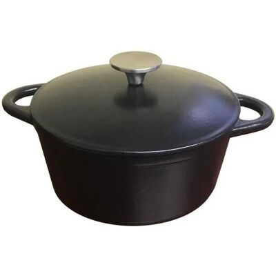 BAUMALU 336407 Olla de hierro fundido redonda - 26cm - Negro mate - Cazuela BAUMALU 336407 Olla de hierro fundido redonda - 26cm - Negro mate - Cazuela