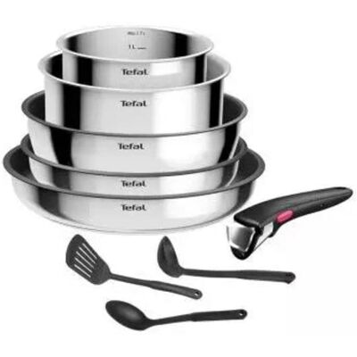 Juego de sartenes Tefal Plateado 24 y 28 cm con 5 recipientes y 3 utensilios Juego de sartenes Tefal Plateado 24 y 28 cm con 5 recipientes y 3 utensilios