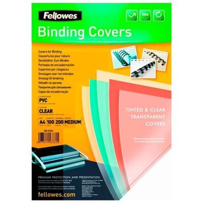 Tapa De Encuadernacion Fellowes Din A4 Pvc Transparente Cristal 180 Micras Pack De 100 Unidades Tapa De Encuadernacion Fellowes Din A4 Pvc Transparente Cristal 180 Micras Pack De 100 Unidades