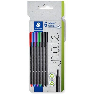 Rotulador de punta fina Staedtler 334 C6 0.3 mm tinta a base de agua plástico reciclado Rotulador de punta fina Staedtler 334 C6 0.3 mm tinta a base de agua plástico reciclado