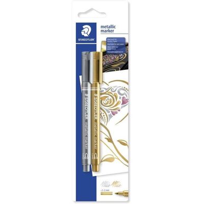 Rotuladores Metálicos Staedtler Plateado y Dorado Punta Fina Blíster 2 Unidades Rotuladores Metálicos Staedtler Plateado y Dorado Punta Fina Blíster 2 Unidades