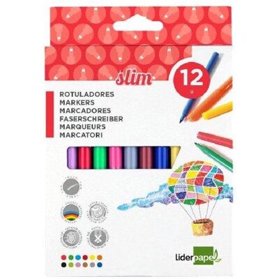 Rotulador Liderpapel Slim Caja 12 Unidades Colores Surtidos Rotulador Liderpapel Slim Caja 12 Unidades Colores Surtidos