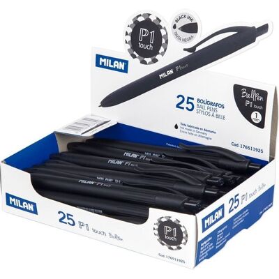 Milan P1 Touch Caja de 25 Bolígrafos Tinta de Aceite Retráctil Negro Milan P1 Touch Caja de 25 Bolígrafos Tinta de Aceite Retráctil Negro