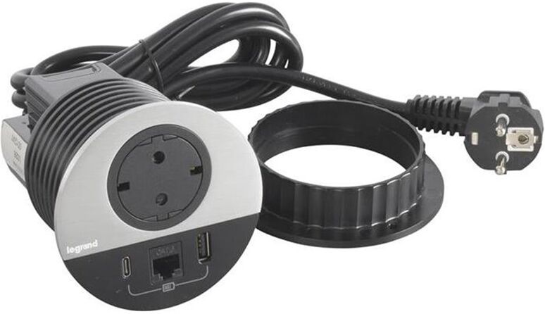 Legrand Toma Empotrada 2p+t, Usb A+c Y Rj45  Incara Cable 2m Y Clavija 2p+t 654712 Metálico