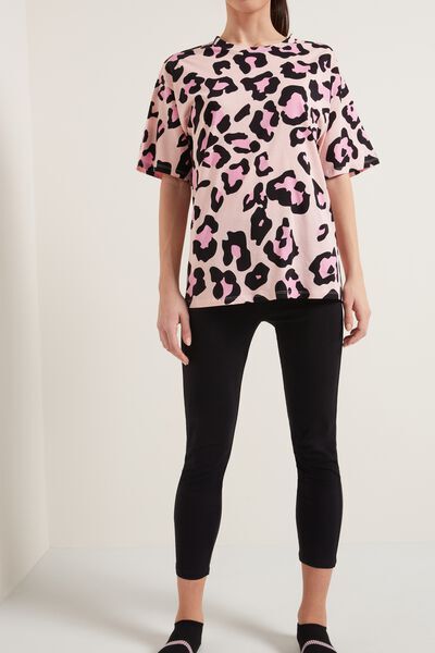Tezenis Pijama Largo de Algodón con Estampado Animal Mujer Rosa