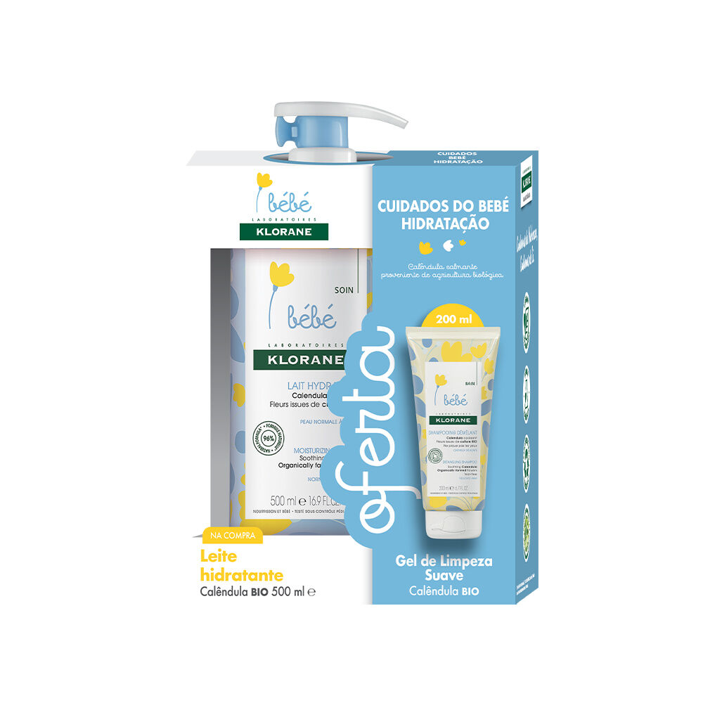 BIO + Klorane Baby Calendula BIO Pack Leche Hidratante 500ml + Gel Limpiador Suave 200ml