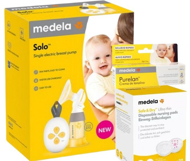 Medela Extrator de Leite Elétrico Simples Solo + Medela Creme para Mamilos Purelan 37g + Medela Prot