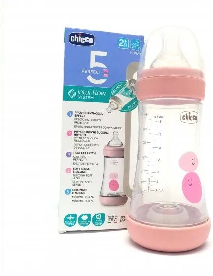 Chicco Perfect5 Biberón Rosa 240ml Mediano Silicona