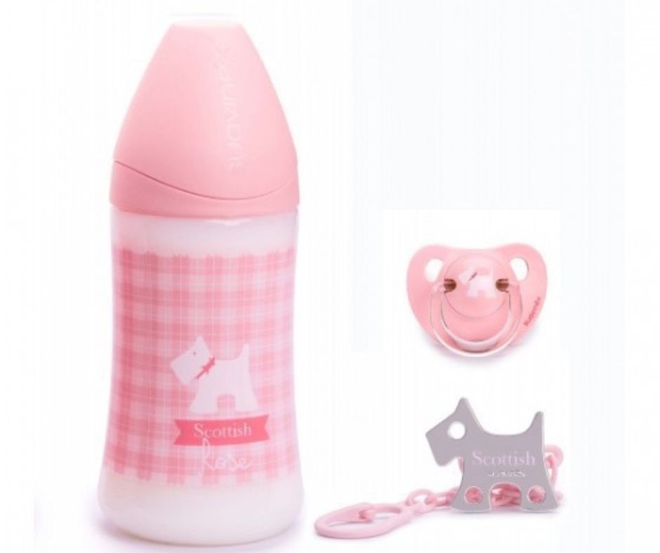 SUAVINEX BIBERÓN ESCOCÉS 270ML + CHUPETE + CLIP 0-6M ROSA