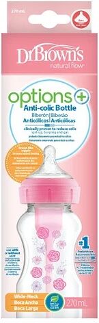 Dr Brown''s Options Biberón de silicona con tetina ancha rosa 270 ml