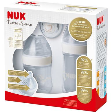 Nuk Genius Pack Chupete Silicona 0-6M + Biberón Nature Sense con Tetina de Silicona