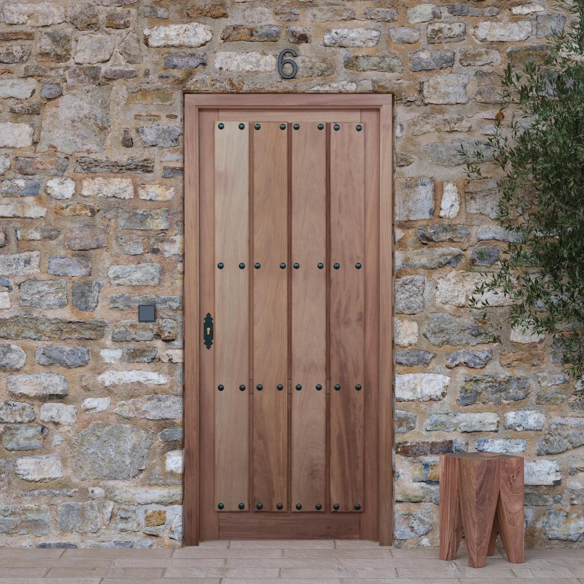 Puerta blindada derecha madera para barnizar/madera para barnizar de 210x95 cm
