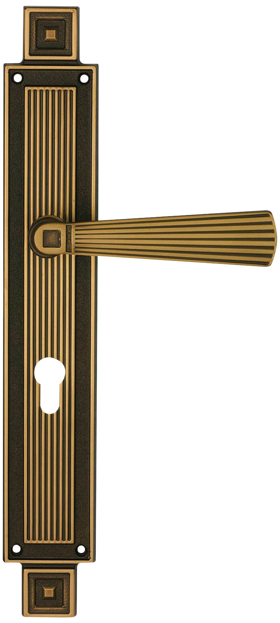 Manilla de placa de puerta prisma contemporánea de latón envejecido