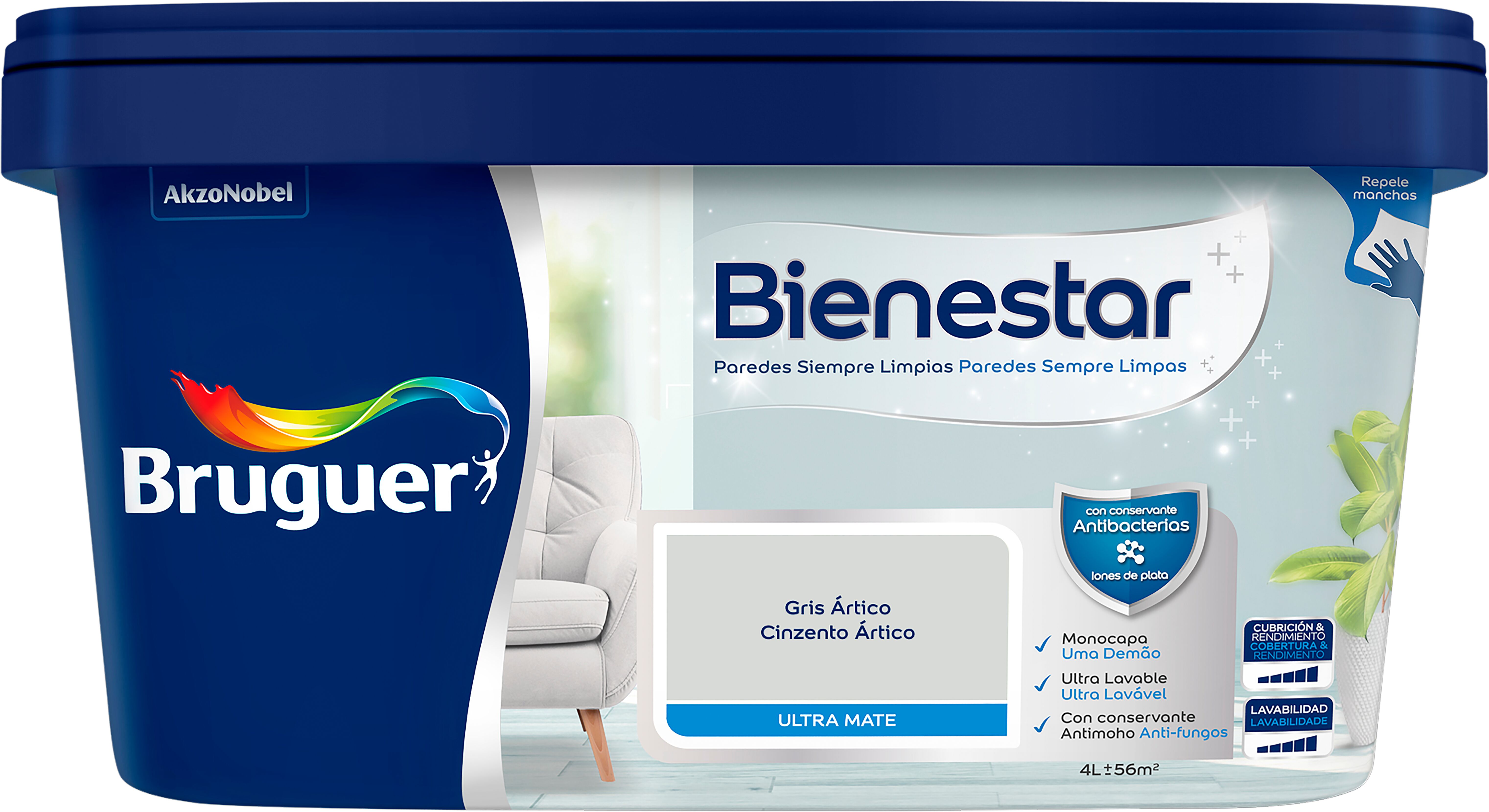 Pintura interior bienestar bruguer mate 4l gris ártico