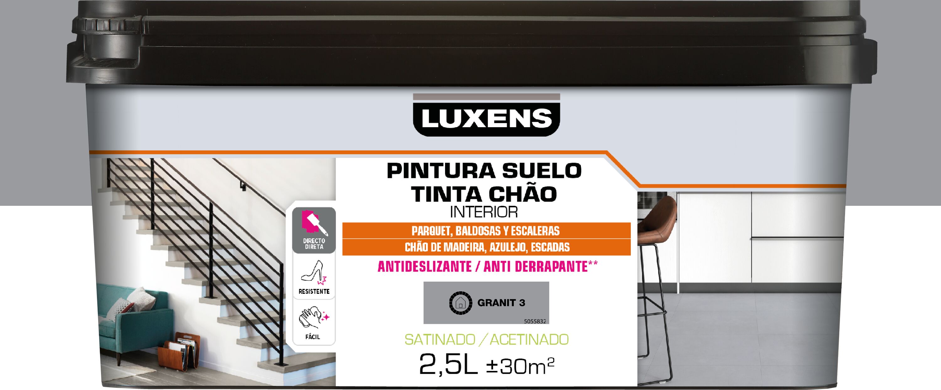 Pintura al agua suelo interior satinado luxens 2.5l granit3