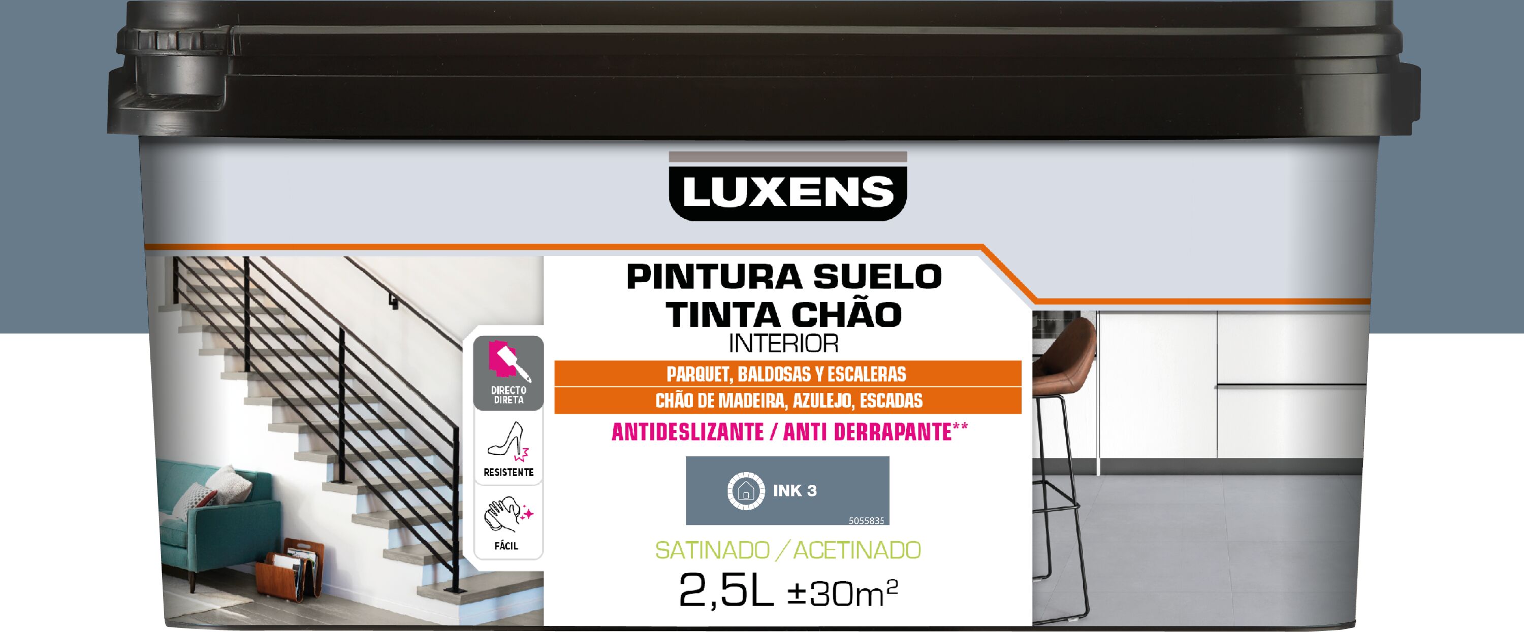 Pintura al agua suelo interior satinado luxens 2.5l ink3