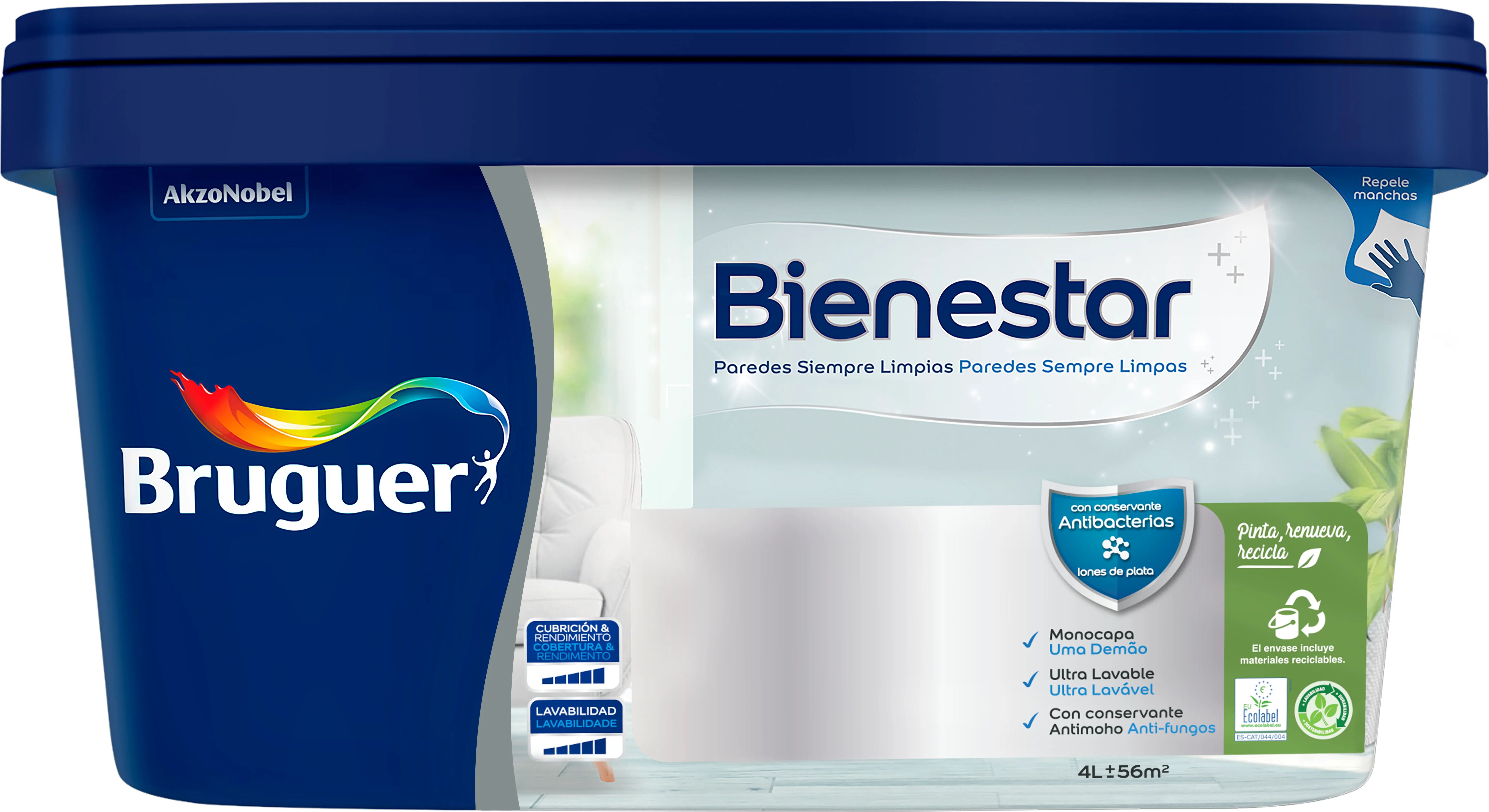 Pintura interior bienestar bruguer mate 4l tierra suave