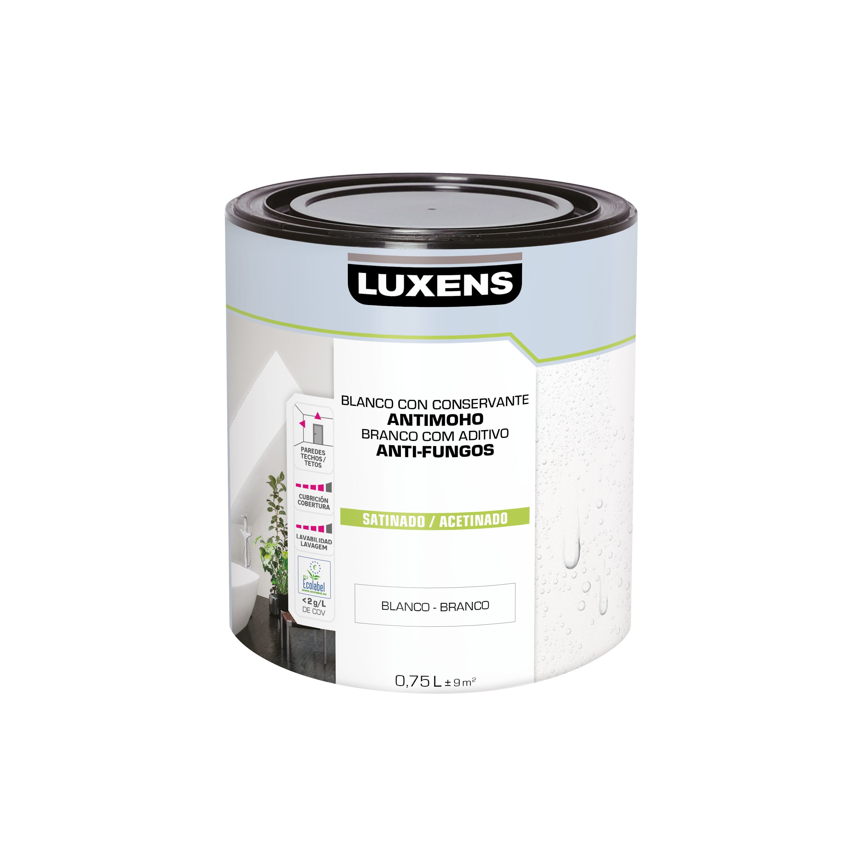 Pintura interior antimoho satinado luxens 750ml blanco