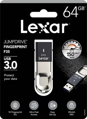 Lexar Pen USB LEXAR JumpDrive Fingerprint F35 (Desbloqueo de huellas dactilares - 64 GB - 150 MB/s) Lexar Pen USB LEXAR JumpDrive Fingerprint F35 (Desbloqueo de huellas dactilares - 64 GB - 150 MB/s)
