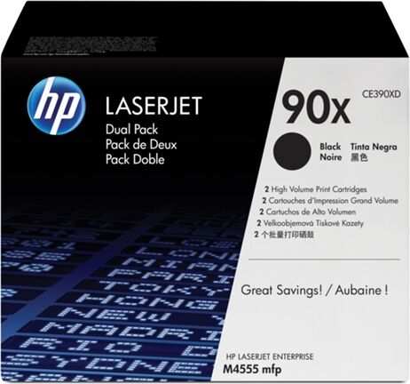 HP Pack 2 cartuchos de tóner original LaserJet HP 90X negro