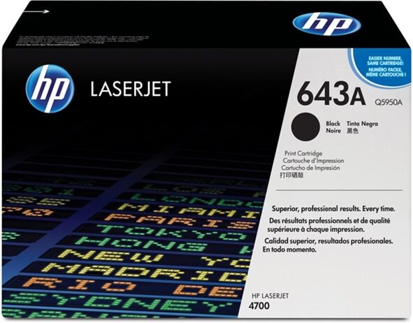 HP Cartucho de Tóner Original HP 643A Negro Laserjet Q5950A para Color LaserJet 4700, 4700dn, 4700dtn, 4700n, 4700ph+ HP Cartucho de Tóner Original HP 643A Negro Laserjet Q5950A para Color LaserJet 4700, 4700dn, 4700dtn, 4700n, 4700ph+