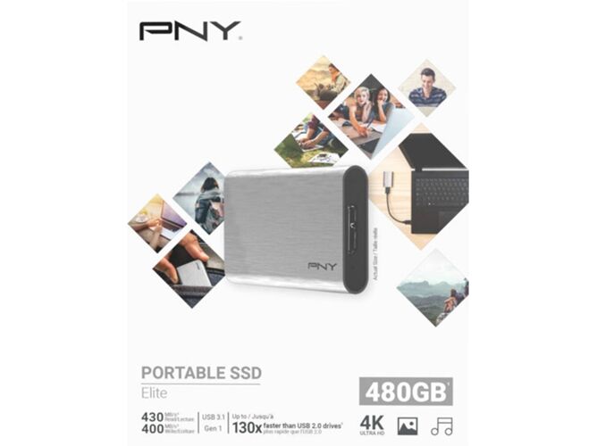 PNY Disco SSD Externo PNY Elite (480 GB - USB 3.1 - 430 MB/s)
