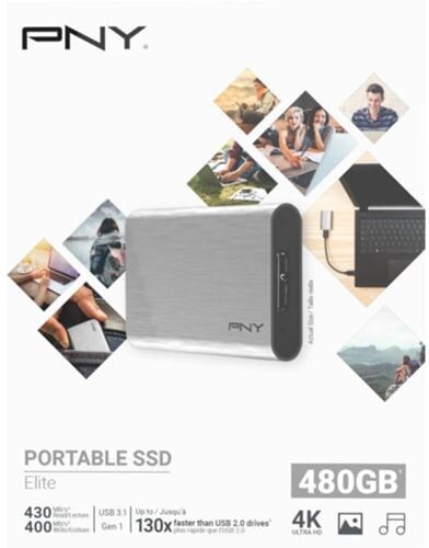 PNY Disco SSD Externo PNY Elite (480 GB - USB 3.1 - 430 MB/s) PNY Disco SSD Externo PNY Elite (480 GB - USB 3.1 - 430 MB/s)
