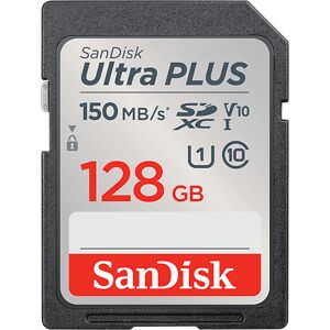 Tarjeta SDXC - SanDisk Ultra Plus, 128GB, 150 MB/s, UHS-I, V10, Clase 10, Resistente al Agua, Multicolor