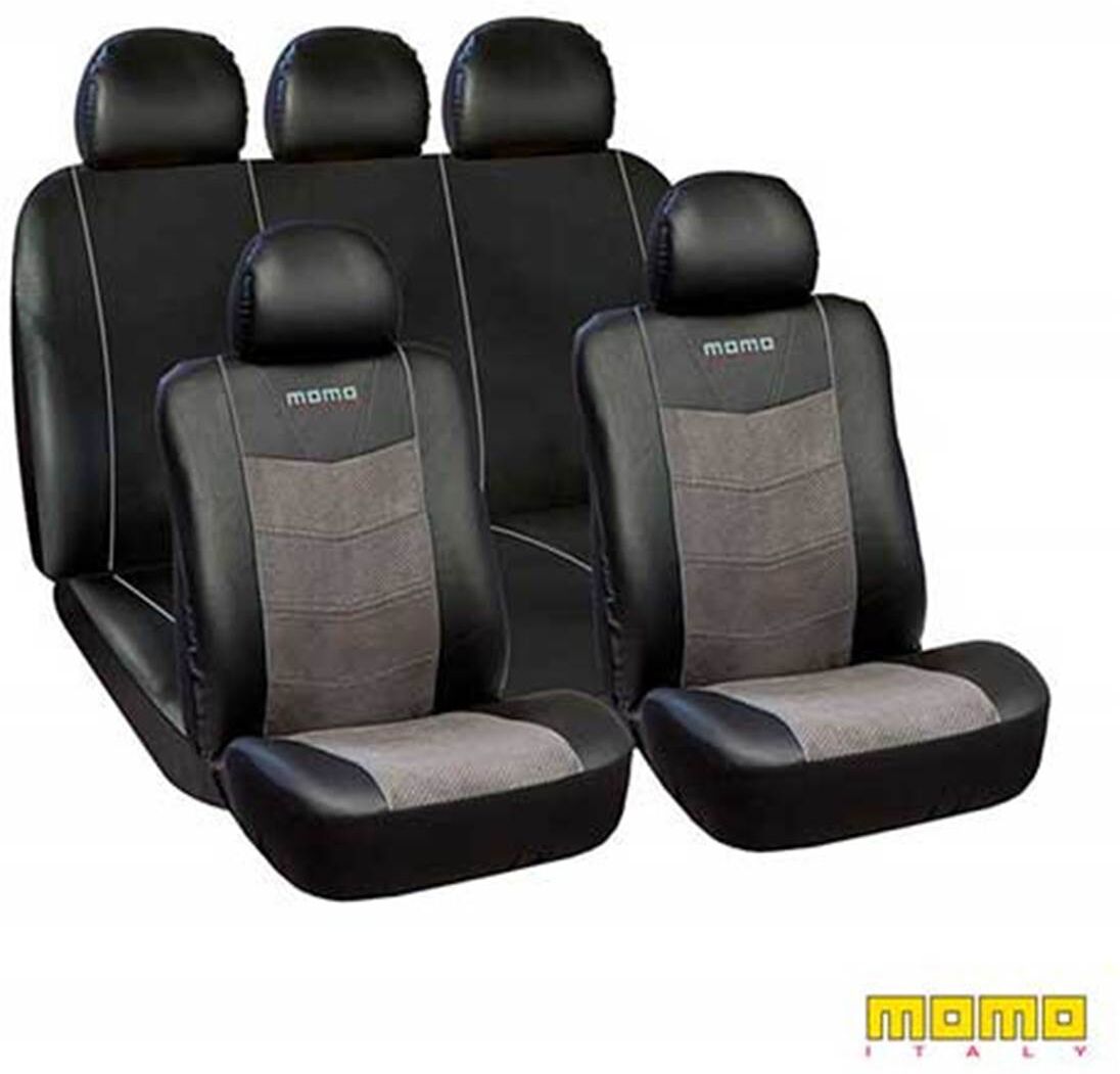 MOMO Juego de fundas de asiento de coche negro/gris  italy 032