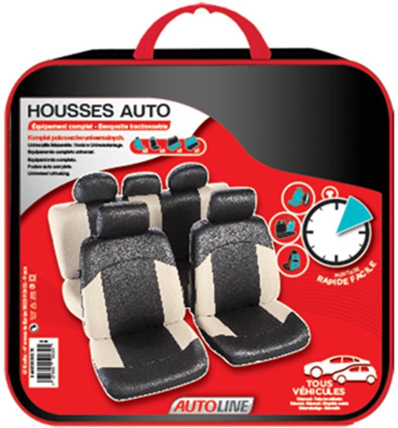 AUTOLINE Juego completo de fundas de asiento para coche Agrigento negro/crudo ts