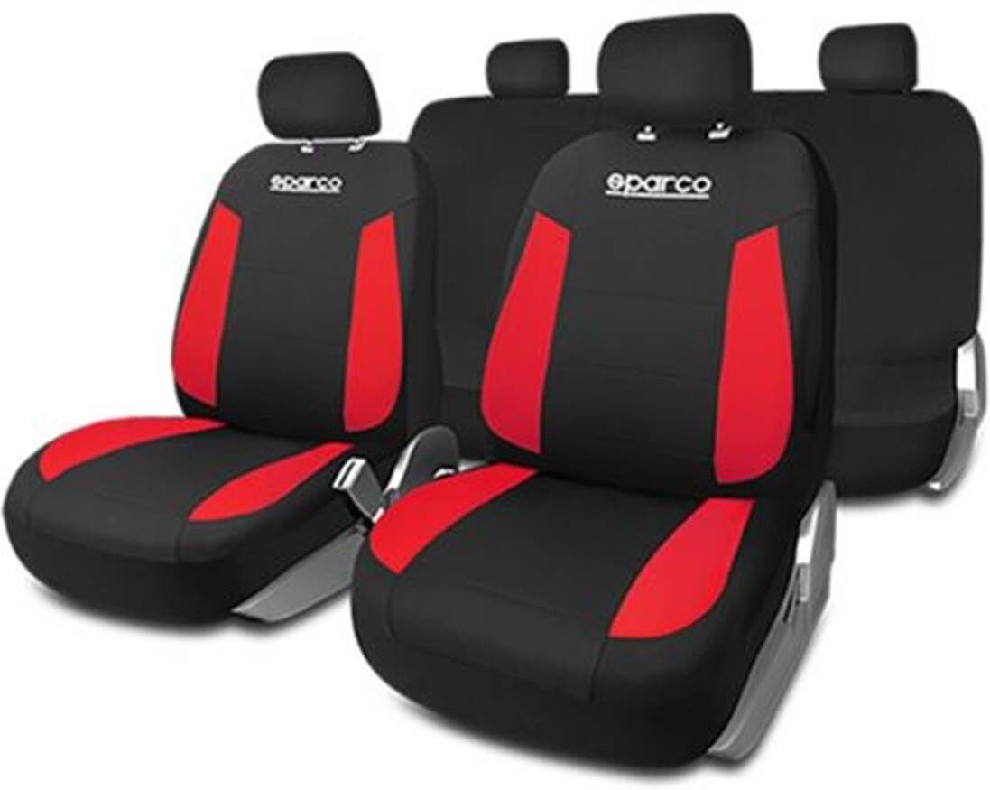 Sparco Juego completo de fundas de asiento para coche  negro y rojo strada