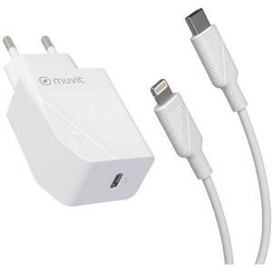 MUVIT Pack transformador tipo c pd 20w + cable tipo c a lightning 2.4a 1m blanco  for change