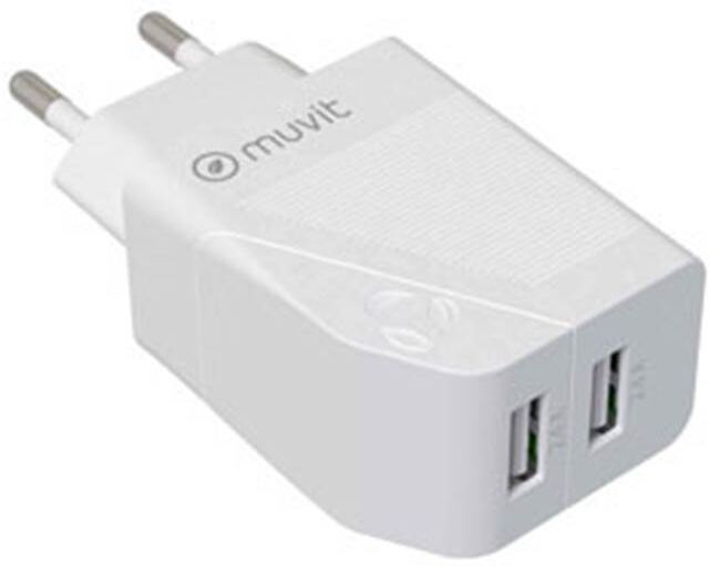 MUVIT Cargador móvil 2 puertos usb 4.8a 24w blanco  for change