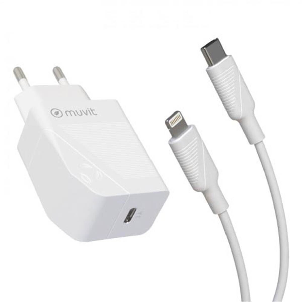 MUVIT Pack transformador tipo c pd 20w + cable tipo c a lightning 2.4a 1m blanco  for change