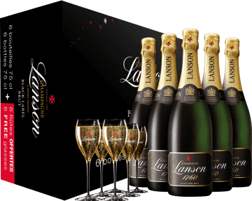 Pack 6 Botellas Champagne Lanson - Black Label + 6 Copas