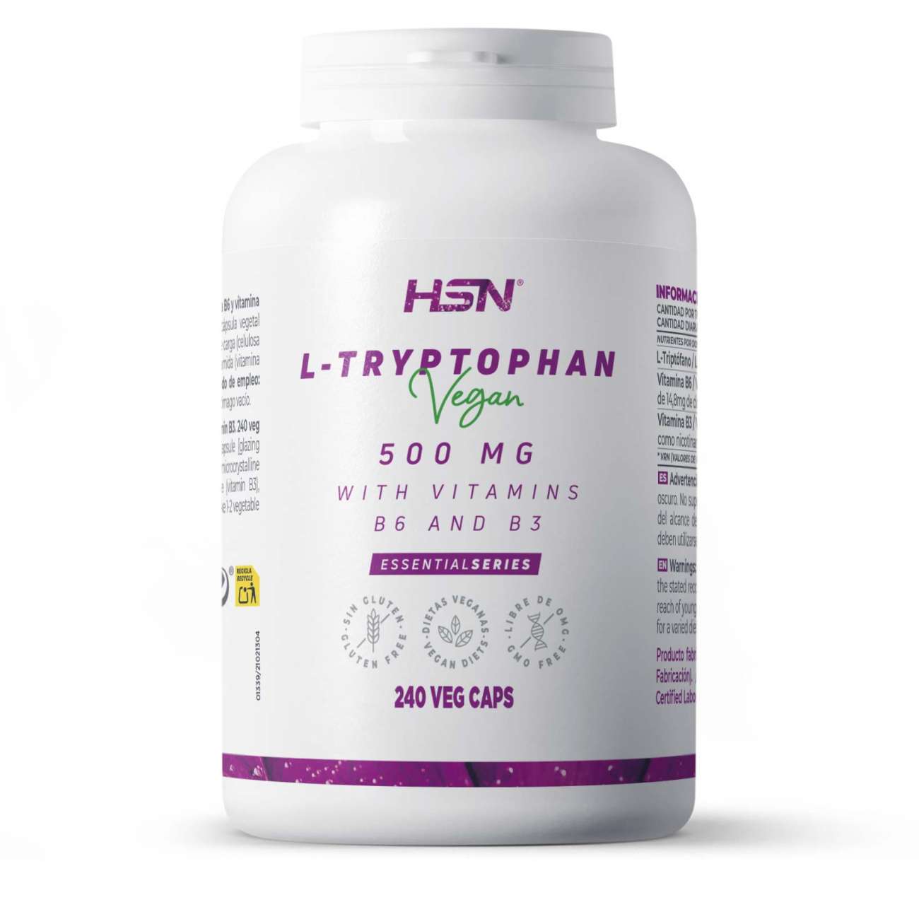 HSN L-triptófano 500mg + vitaminas b6 & b3 - 240 veg caps