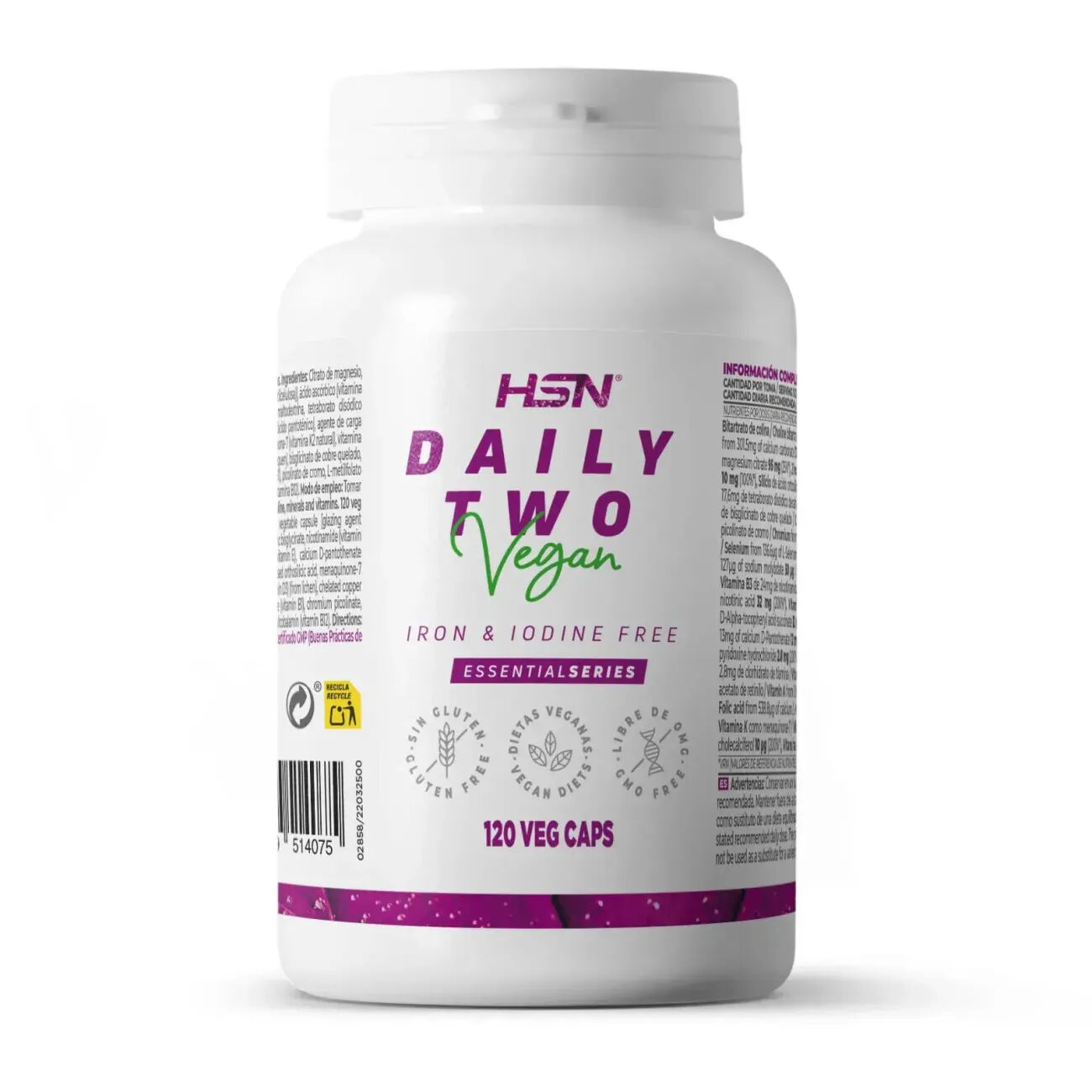 HSN Daily two multivitamínico (sin hierro ni yodo) - 120 veg caps