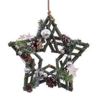 LOLAhome Estrella de Navidad colgante con estrellas de madera verde de Ø 24x7 cm