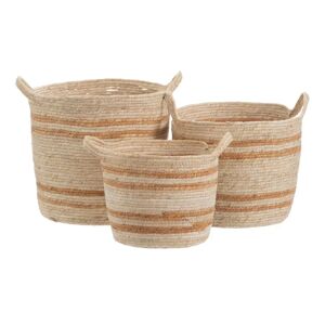 LOLAhome Set de 3 cestas de fibra natural trenzada beige con asa