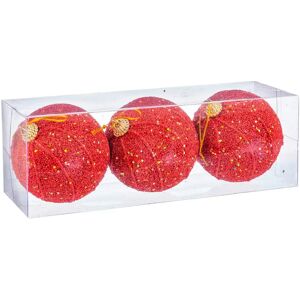 LOLAhome Set de 3 bolas de Navidad con purpurina de foam rojas de Ø 8 cm