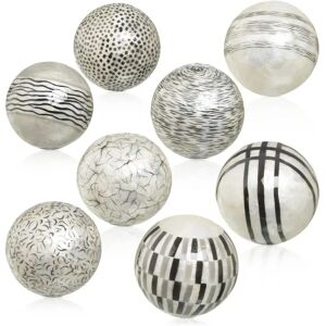 LOLAhome Set de 8 bolas decorativas de nácar Capiz plata de Ø 10 cm