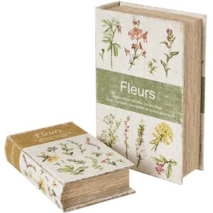 LOLAhome Set de 2 cajas libro botánicas de seda y madera blancas