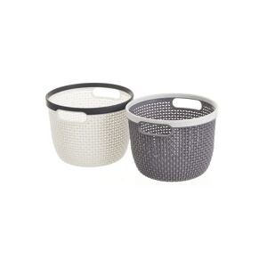 LOLAhome Set de 2 cestas organizadoras de plástico gris y blanco de 19x19x14 cm