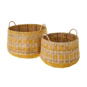LOLAhome Set de 2 cestas con asas de fibra natural amarillas trenzadas