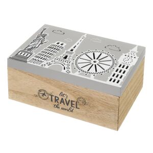 LOLAhome Caja viaje de madera gris y natural de 25x15x10 cm