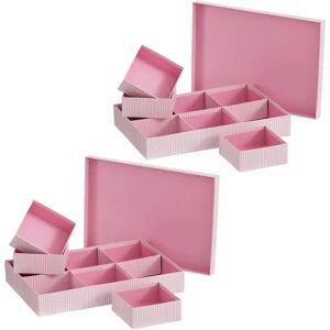 LOLAhome Set de 2 cajas de cartón de rayas rosas con 6 organizadores de 38x26x6 cm